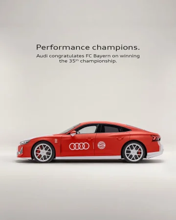 Countless moments of greatness. 💫
Audi congratulates @fcbayern on winning the 35th Bundesliga title. 🏆⚽

Good luck for the match on Wednesday!

#FCBayern #AudixFCB #VorsprungDurchTechnik #RSetronGT

Audi RS e-tron GT performance: Stromverbrauch (kombiniert): 20,8–18,7 kWh/100 km; CO₂- Emissionen (kombiniert): 0 g/km; CO₂-Klasse: A
Optionale Ausstattung gegen Mehrpreis.
Die Folierung des abgebildeten Fahrzeugs ist aktuell weder als Serien- noch als Sonderausstattung verfügbar.
