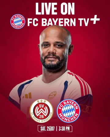 The first friendly of the new season is coming up! 🙌

🔴 You can watch the match against Wiesbaden 𝗟𝗜𝗩𝗘 tomorrow at 3:30 pm CEST on 𝗙𝗖 𝗕𝗮𝘆𝗲𝗿𝗻 𝗧𝗩 𝗣𝗟𝗨𝗦!