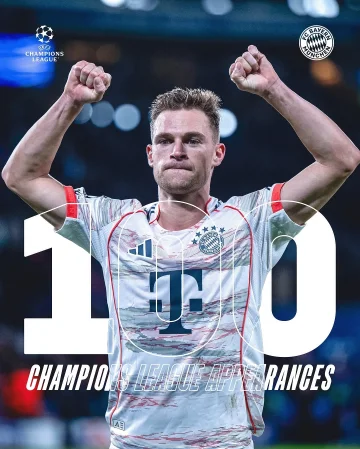 1️⃣0️⃣0️⃣ times on Europe‘s 𝒃𝒊𝒈𝒈𝒆𝒔𝒕 𝒔𝒕𝒂𝒈𝒆 – congrats, @joshua.kimmich! 👏