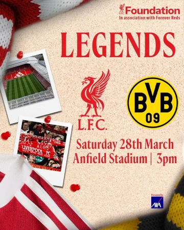 🔴 LFC LEGENDS v BVB LEGENDS 🟡
Tickets are available NOW for season ticket holders and members, and on general sale Friday 07/11 8:15am GMT 🙌