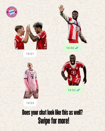A sticker says more than words. 👀
👉 Swipe and get your favourite FC Bayern sticker! 🔴⚪