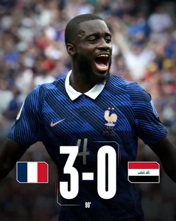 Ticket to the knockout stage booked! 🇫🇷💪
Huge win for France as they beat Iraq 3-0 – Olise shines with two assists, while Upa plays the full 90 and helps keep a clean sheet. 👏