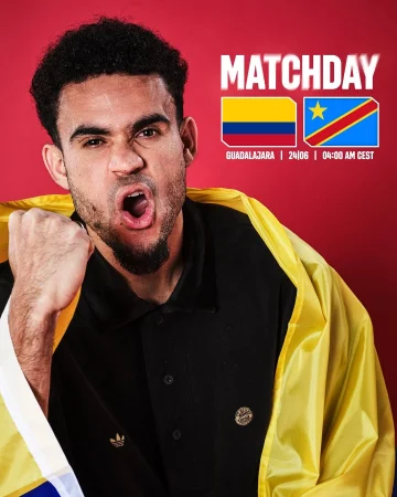 Final match of Matchday 2! 🙌⚽
🇨🇴 Luis Díaz takes on DR Congo with Colombia.
Let's go, Lucho! 🔥