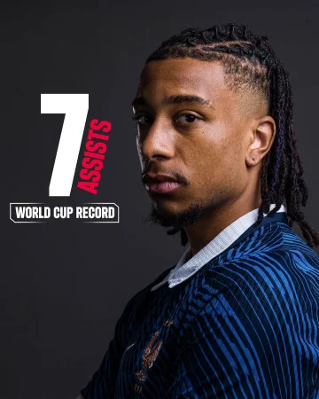 𝗪𝗼𝗿𝗹𝗱 𝗖𝘂𝗽 𝗿𝗲𝗰𝗼𝗿𝗱 𝗶𝗻 𝘁𝗵𝗲 𝗯𝗼𝗼𝗸𝘀 😮💨🌎
Michael Olise sets the mark with 7 🅰️ssists – congrats, @m.olise !👏