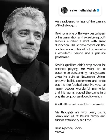 Sir Kenny's tribute to Kevin ❤️