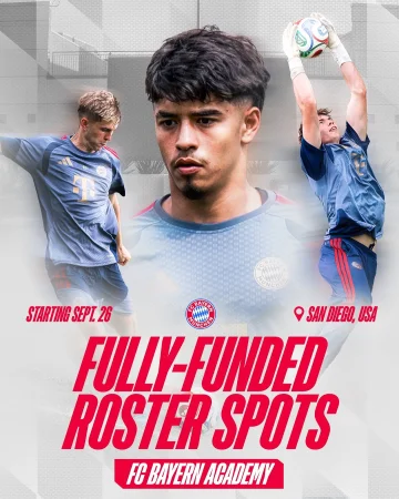 FC Bayern Academy in the US to offer fully funded roster spots 🔴⚪
Talented players will have the unique chance to earn a fully funded place at FC Bayern’s first residential academy in the United States.
Launching in September 2026, the academy will host elite U15 and U17 programs, bringing FC Bayern’s methodology and player development philosophy to young talent in the United States.
📲 APPLY NOW via the link in bio!