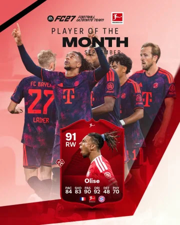 First Month, first #BundesligaPOTM 😮💨
@m.olise is Player of the Month September and will be live soon in #FC27 🎮🏆