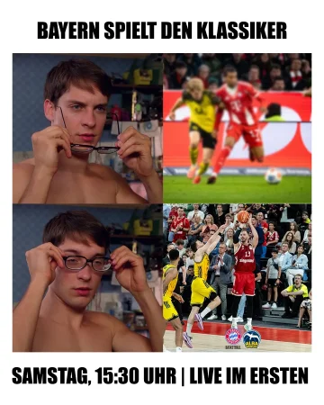 🔴vs🟡
Samstag, 15:30 Uhr.
Der Klassiker.
Nur anders.
Einschalten!
🏀 @fcbayernbasketball vs. @albaberlin
📺 Live im Ersten & @ardmediathek